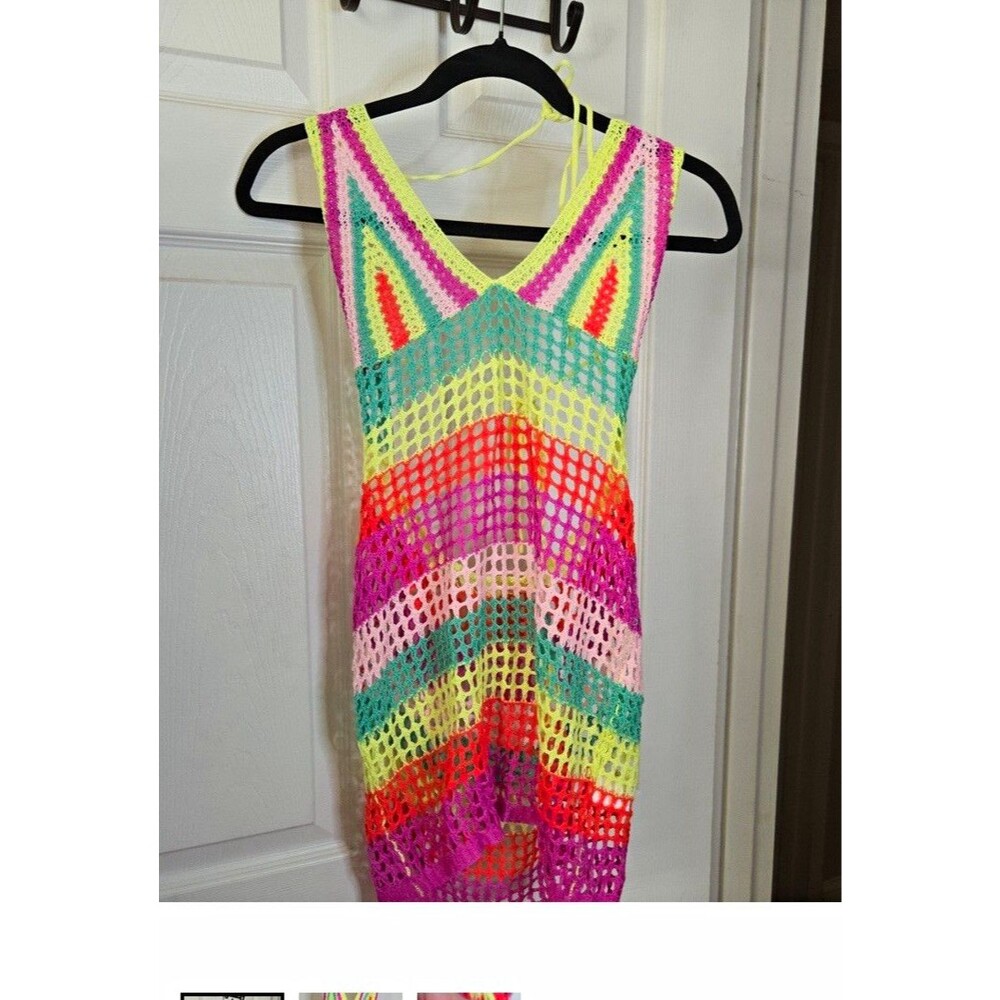 SHEIN Women’s Multicolor Striped Crochet Lightweight Swim Cover Up Size M